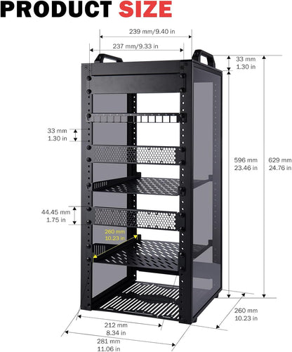 GeeekPi DeskPi RackMate T2, 10 Inch 12U Serverkast, 260mm Diepte Mini Rack met Rack Shelf, Leeg Panel & Patch Panel, voor 10 Inch AV, NAS en Server Equipment (Zwart)