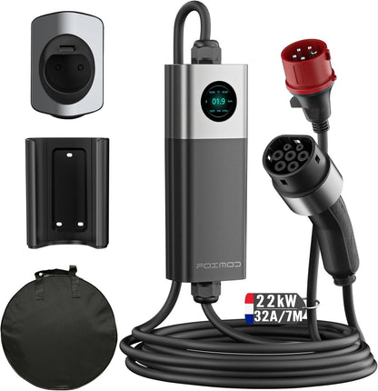 EV Draagbare Oplader – Elektrische Auto Oplader – Mobiele Laadkabel – Snellader – Type 2 Ladekabel – 22 kW Laadvermogen – Plug & Play Installatie