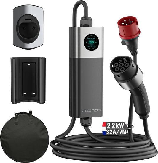 EV Draagbare Oplader – Elektrische Auto Oplader – Mobiele Laadkabel – Snellader – Type 2 Ladekabel – 22 kW Laadvermogen – Plug & Play Installatie
