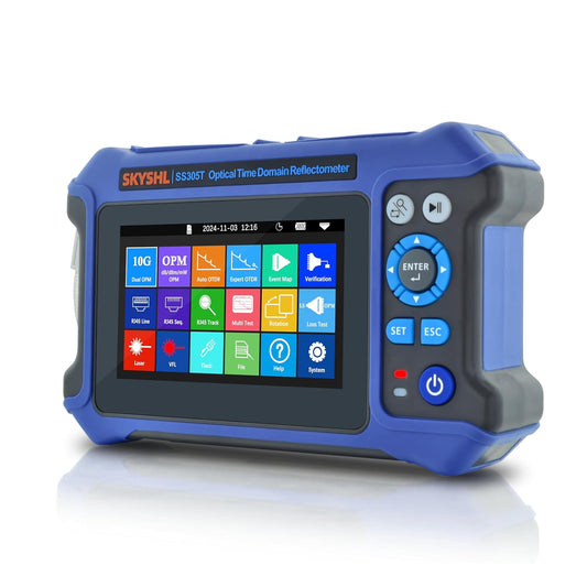 1310nm/28dB+1550nm/26dB SM Glasvezel OTDR met OPM+10G OPM+OLS+VFL+Evenementen Kaart+Optische Verliestest+Multi-vezel Testen+RJ45-test Vezeltester Compatibel met APC&UPC SC+FC+ST+LC-SS305T-2A1