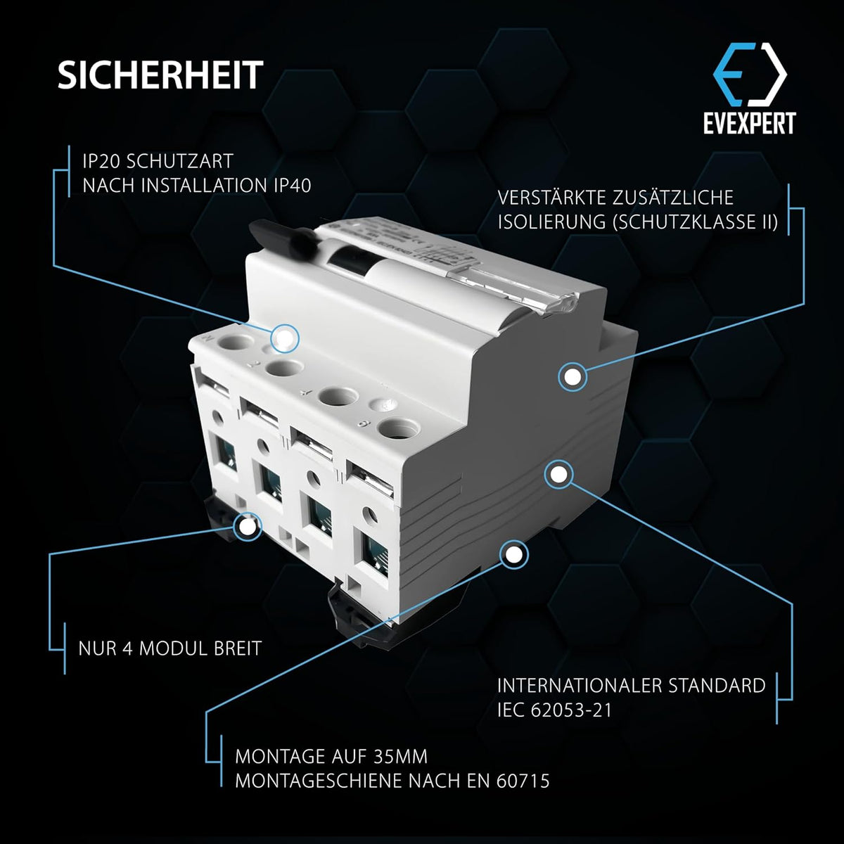 EV Expert 3Y-16HW-167R Aardlekschakelaar, bescherming tegen elektrische schokken, IP20, 25-63A, gelijkstroom, kortetermijnvertraging, wit