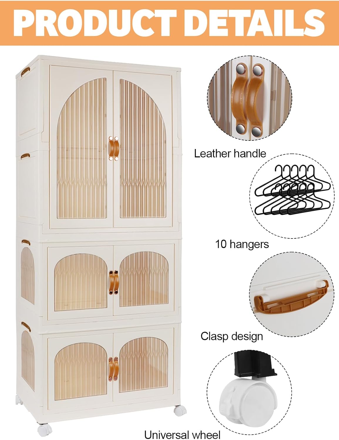 Kalolary 3 Verdiepingen Garderobe, Draagbare Garderobekast voor Hangkasten Portable Storage Wardrobe met 10 Hangers Kinderkast Opvouwbare Kledingkast voor Het Ophangen Van Kleding Opslagruimte
