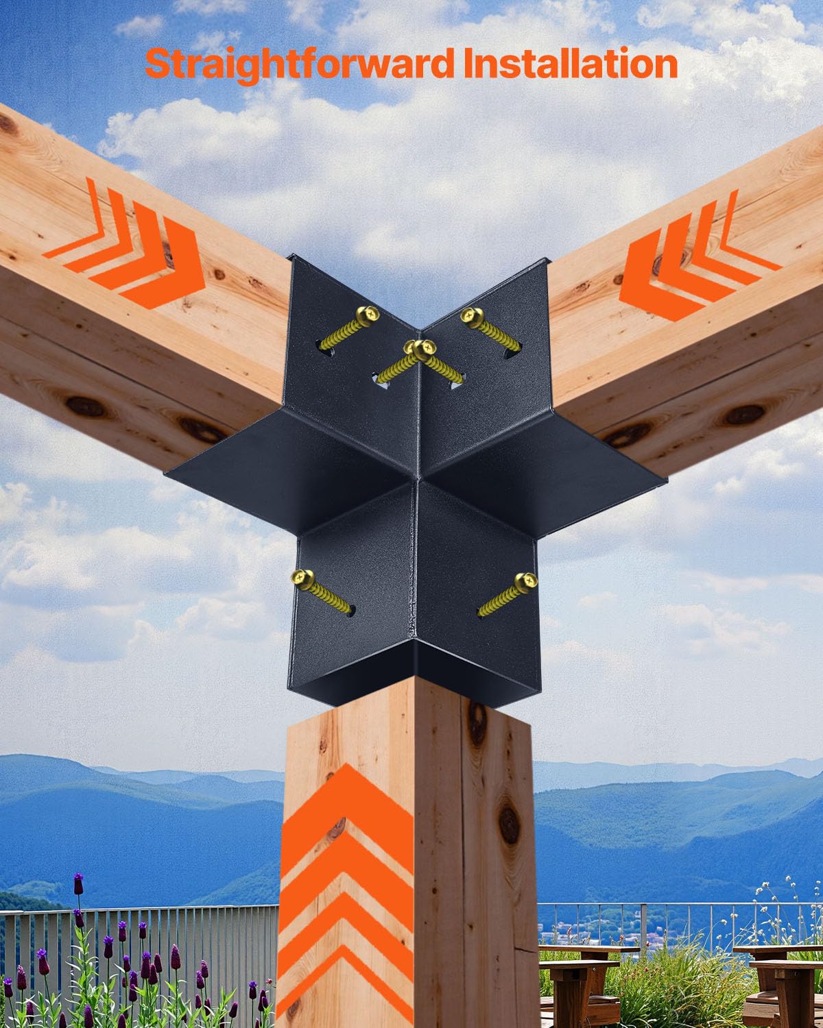VEVOR Set of 14 Pergola Holders, Wooden Post Holders 92 x 92 mm, 3-Way Corner Holders, 4-Way 4 Post Bases, for Standard Wooden Beams, Pitched Roof, Banquet Party Outdoor