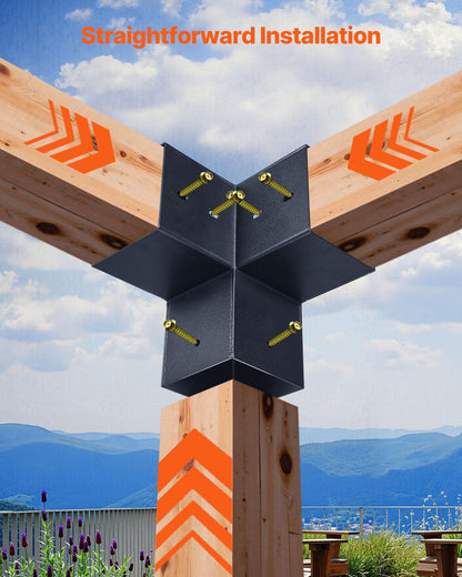 VEVOR Set of 14 Pergola Holders, Wooden Post Holders 92 x 92 mm, 3-Way Corner Holders, 4-Way 4 Post Bases, for Standard Wooden Beams, Pitched Roof, Banquet Party Outdoor