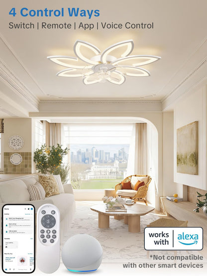 Plafondventilator met Verlichting en Afstandsbediening App, Ventilatorlamp Plafond Stil, Plafondlamp met Ventilator Modern Ontwerp, Dimbaar, Geheugenfunctie, 6 Snelheden, DC Motor