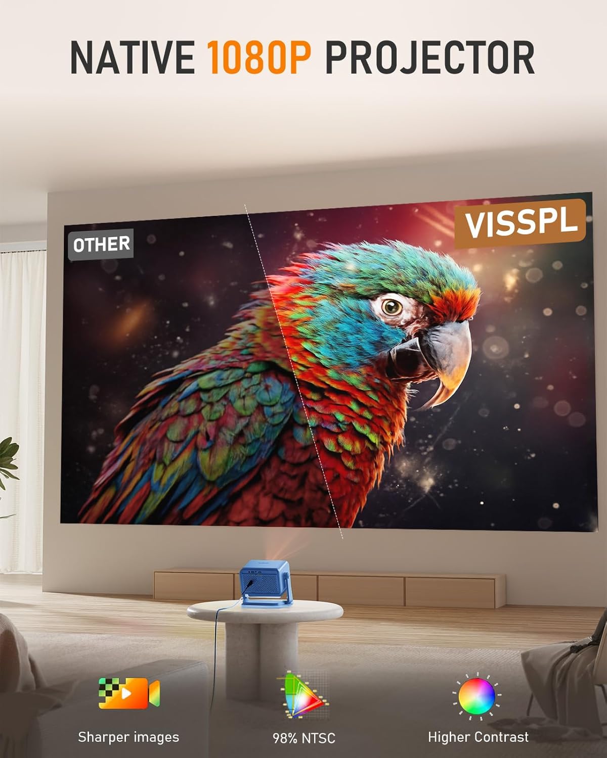 [Elektrische Keystone 6D/4P] Projector 4K, 5G WiFi Bluetooth Projector 18000L, VISSPL Native 1080P Outdoor Projectoren met PPT, Zoom en Statief, Projectoren voor TV Stick/iOS/Android