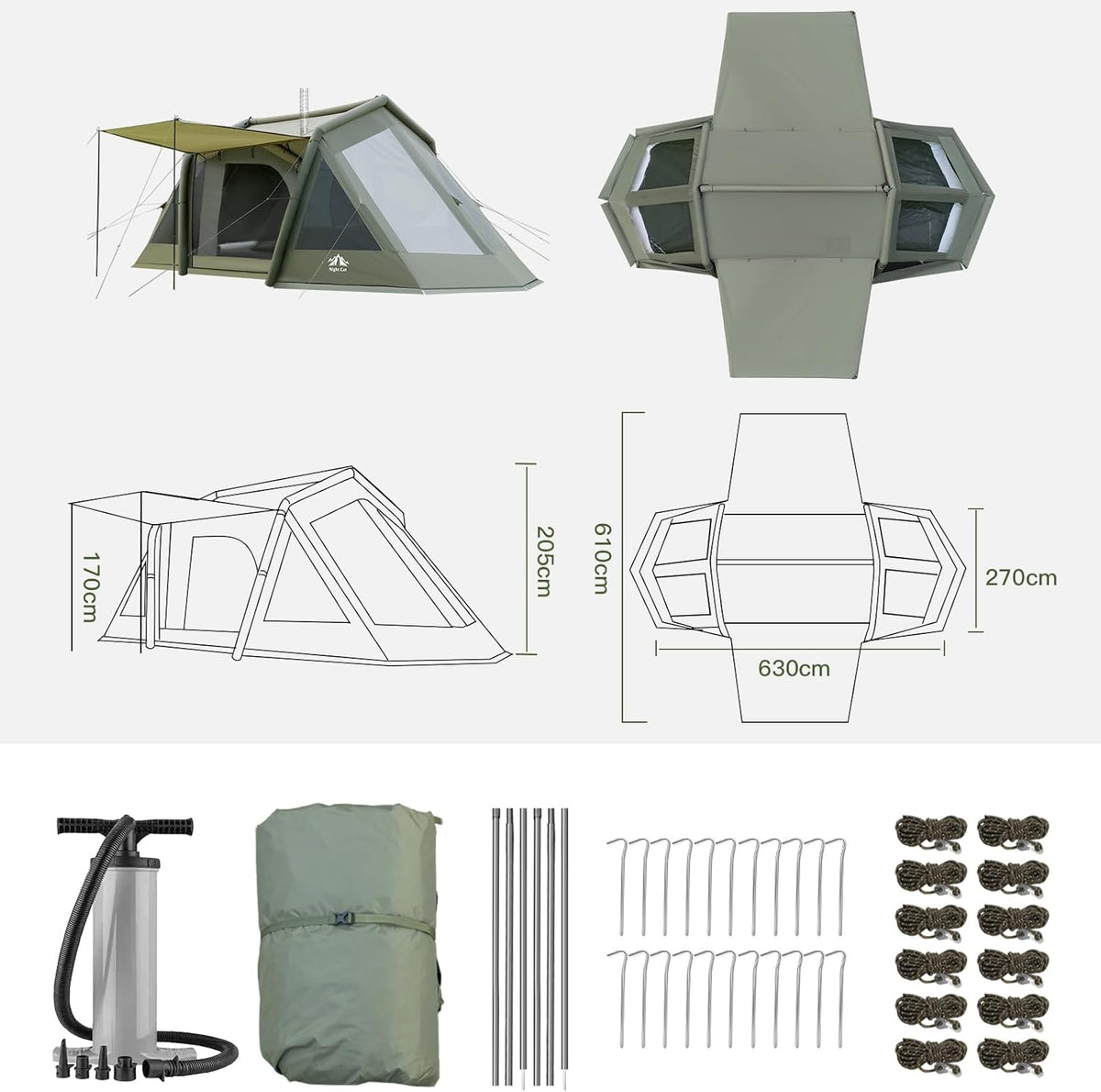 Night Cat Tunneltent Opblaasbaar Families: Camping 6 8 Personen Waterdicht Groot met Wintervast Glamping 2 Cabines Quick Outdoor XXL Auto Licht