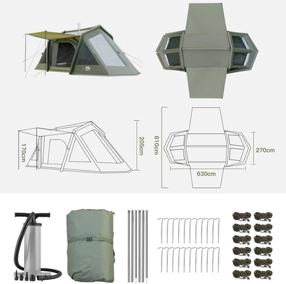 Night Cat Tunneltent Opblaasbaar Families: Camping 6 8 Personen Waterdicht Groot met Wintervast Glamping 2 Cabines Quick Outdoor XXL Auto Licht