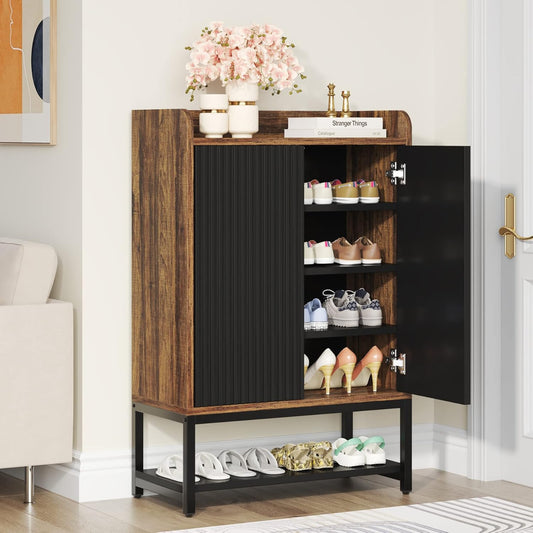 Tribesigns Shoe Cabinet 73 x 35 x 105 cm, 5 Tier Storage Cabinet with Doors for Entrance, Hallway, Wooden Shelf for 15 to 20 Pairs