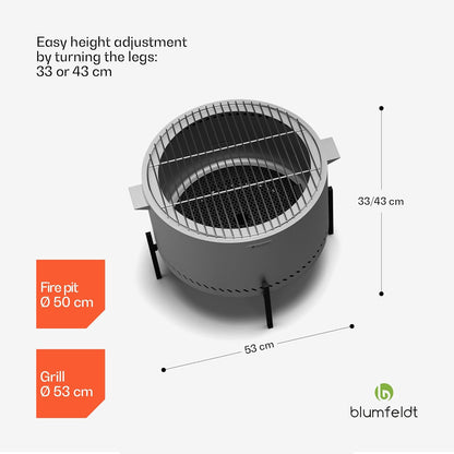 blumfeldt Ignite Pure vuurschaal - bijna rookvrij, roestvrijstalen frame, draagbaar en compact, incl. grillrooster en regenbescherming, gemakkelijk schoon te maken, perfect voor tuin & camping