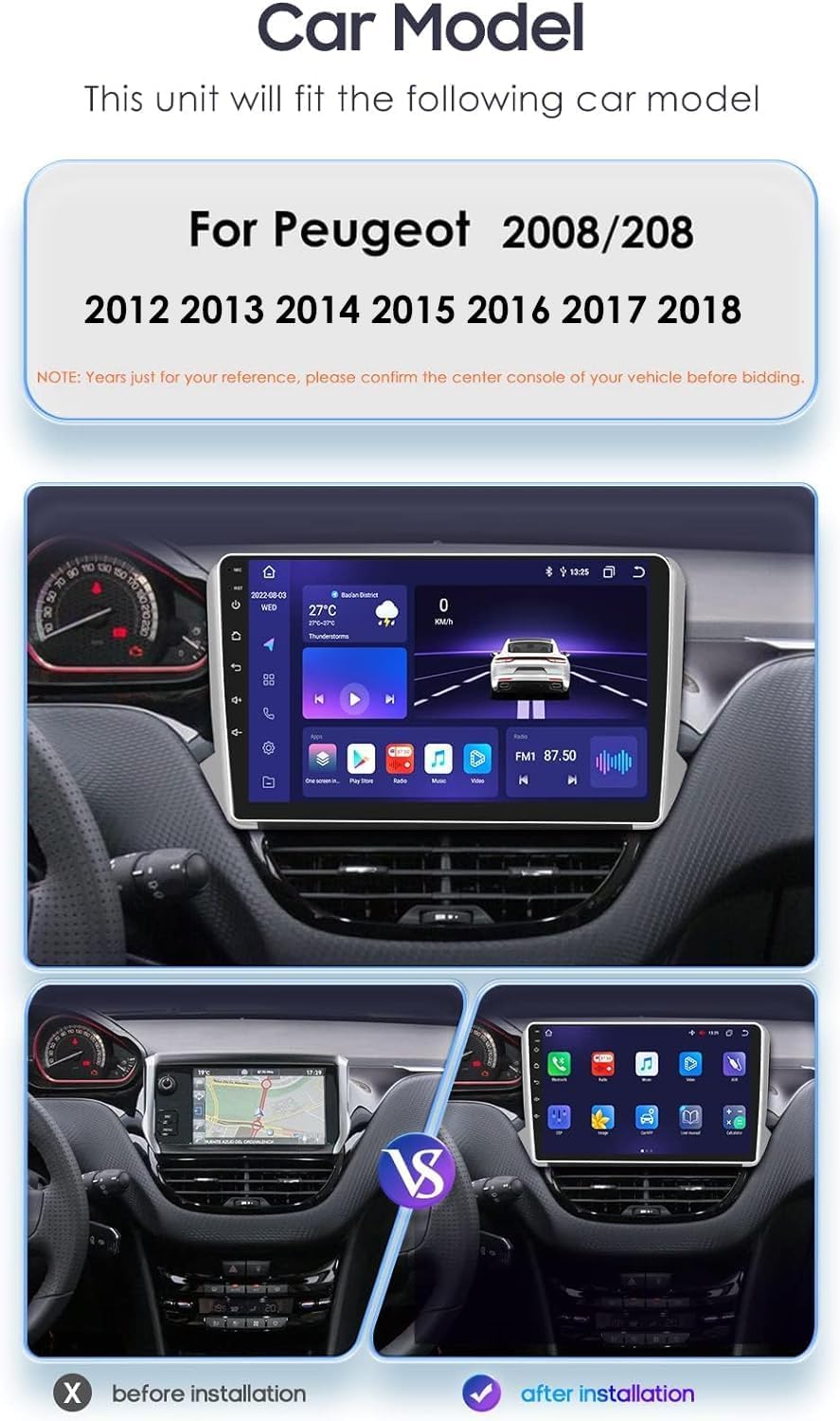 10 Inch Android 13 Autoradio – Multimedia Systeem – Touchscreen Stereo – Navigatie Radio – Draadloze CarPlay Android Auto – 8-Core Processor – 4G+32G Geheugen