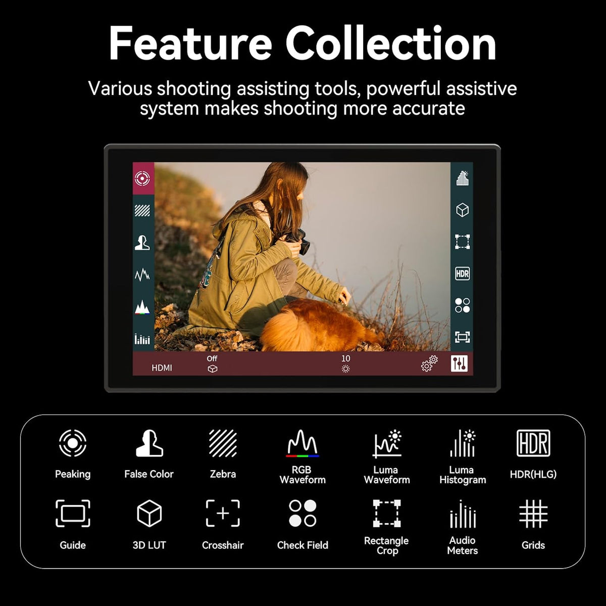 Portkeys HD7T Veldmonitor voor Camera 7" Touchscreen 1000 Nits Hoge Helderheid, Monitor met Sneltoetsen, Geschikt voor DSLR