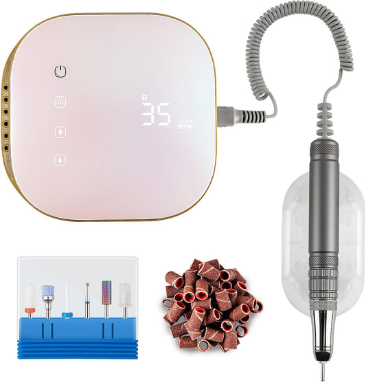 Madenia Touchpro Elektrische Nagelboor 35000 RPM, Professionele Elektrische Nagelvijlen Set voor Gelnagels en Acrylnagels, met HD Digitaal Display, Stil, Trillingsarm (Licht Roze)