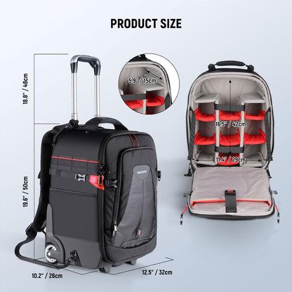 Camera-Rugzak – Cameratas – Fototas – Rollende Rugzak – Trolley – 2-In-1 Met Afneembaar Gevoerd Vak – Waterafstotend Nylon Met Regenhoes