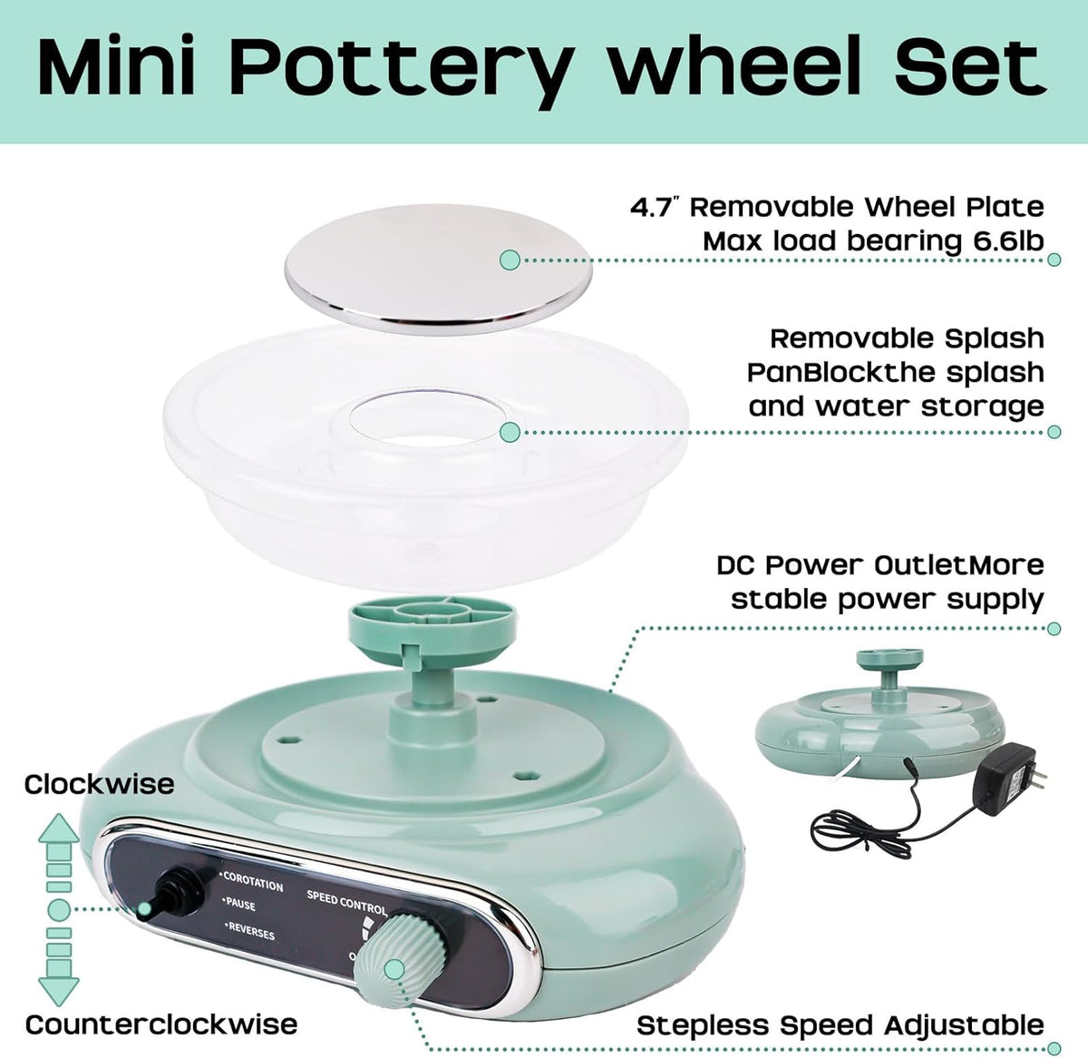 Mini Pottenbakkersschijf – Pottenbakkerswiel – Keramiek Draaischijf – Klei Schijf – Kinderset Pottenbakken – Draagbaar En Stille Motor – Inclusief Gereedschap En Pigmenten