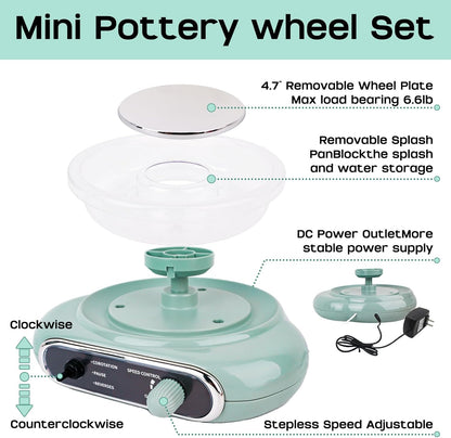 Mini Pottenbakkersschijf – Pottenbakkerswiel – Keramiek Draaischijf – Klei Schijf – Kinderset Pottenbakken – Draagbaar En Stille Motor – Inclusief Gereedschap En Pigmenten