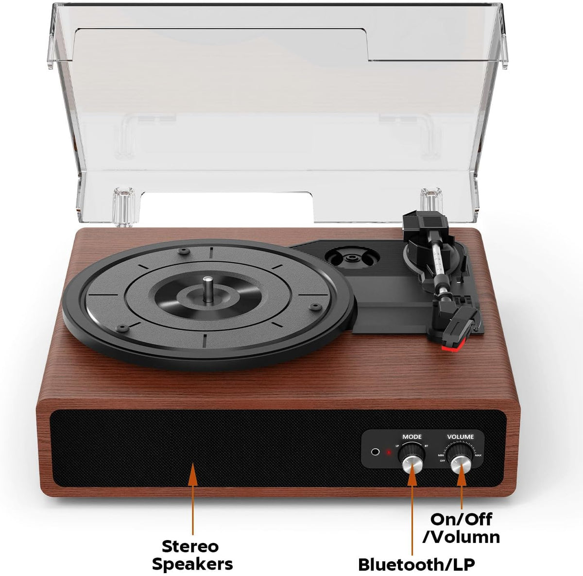 Platenspeler – Draaitafel – Vinylspeler – Grammofoon – LP Speler – Kastanjebruin – Bluetooth In/Uit – Ingebouwde Stereo-Luidsprekers