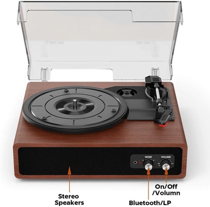 Platenspeler – Draaitafel – Vinylspeler – Grammofoon – LP Speler – Kastanjebruin – Bluetooth In/Uit – Ingebouwde Stereo-Luidsprekers