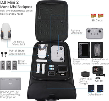 Smatree Draagrugzak harde hoes voor DJI Mini 2/Mini 1/Mini SE, reistas met harde schaal voor DJI Mini Drone en Gopro Hero 10/9/8/7/6/5 accessoires (niet geschikt voor Mini 3 Pro), zwart., Tashanger