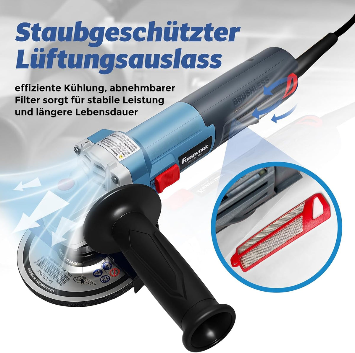 Haakse Slijper – Slijptol – Slijpmachine – Betonslijper – Doorslijper – 125 Mm – Borstelloze EC-Motor 1500 W – 6-Traps Instelbaar Toerental 3000-10.000 Omw/Min