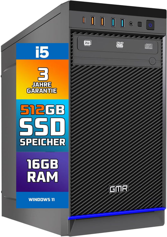 GMR Ultra i5 Office PC - Business Office Computer | 16 GB RAM | 512 GB SSD M.2 | DVD±RW | USB 3 | Windows 11 Pro | WiFi Bluetooth