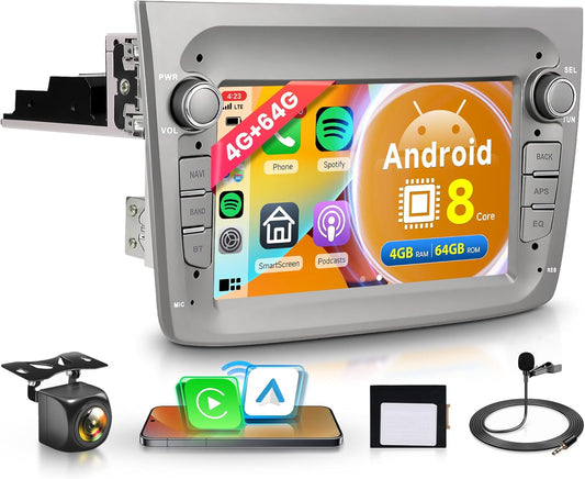 Autoradio – Multimedia Systeem – Navigatie Unit – Touchscreen Stereo – Draadloze CarPlay & Android Auto – 8-Core Processor – 64 GB Opslag