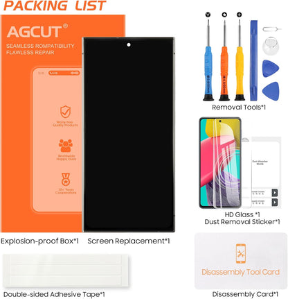 (US Versie) OLED LCD-scherm voor Samsung Galaxy S24 Ultra SM-S928U SM-S928U1 6,8 inch lcd-display, reservescherm, touchscreen, montage met reparatie (zwart met frame, vingerafdrukhouder)