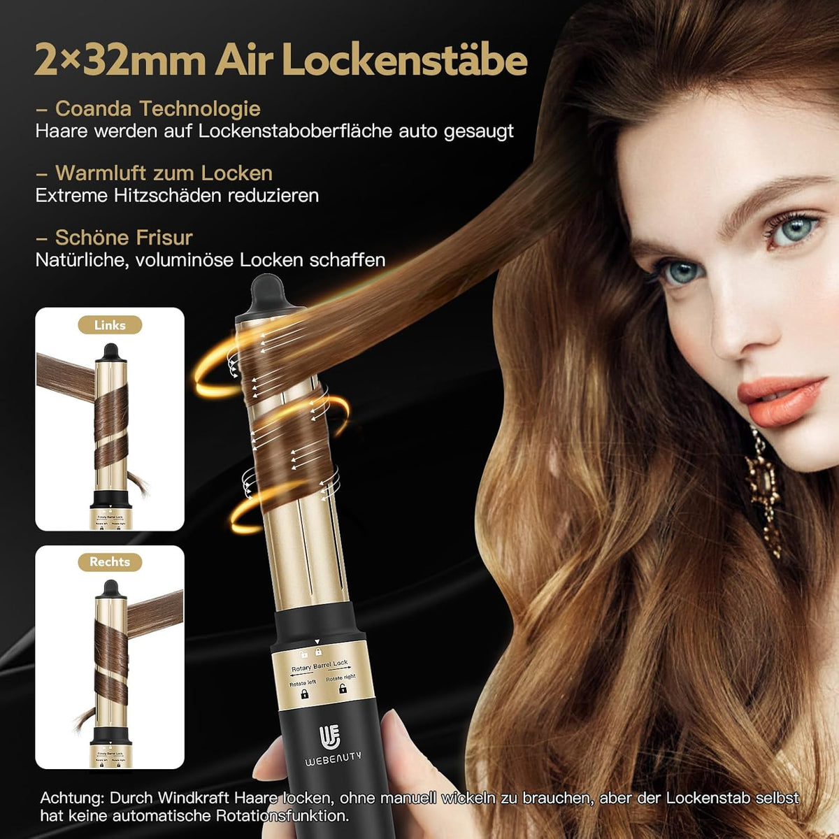 webeauty 6-in-1 haarstyler, 110.000 omw/min, 25 m/s, haardroger met hoge snelheid met warme luchtborstel, ronde borstelföhn, airkrultangen, koffer, 500 miljoen negatieve ionen airstyler, zwart