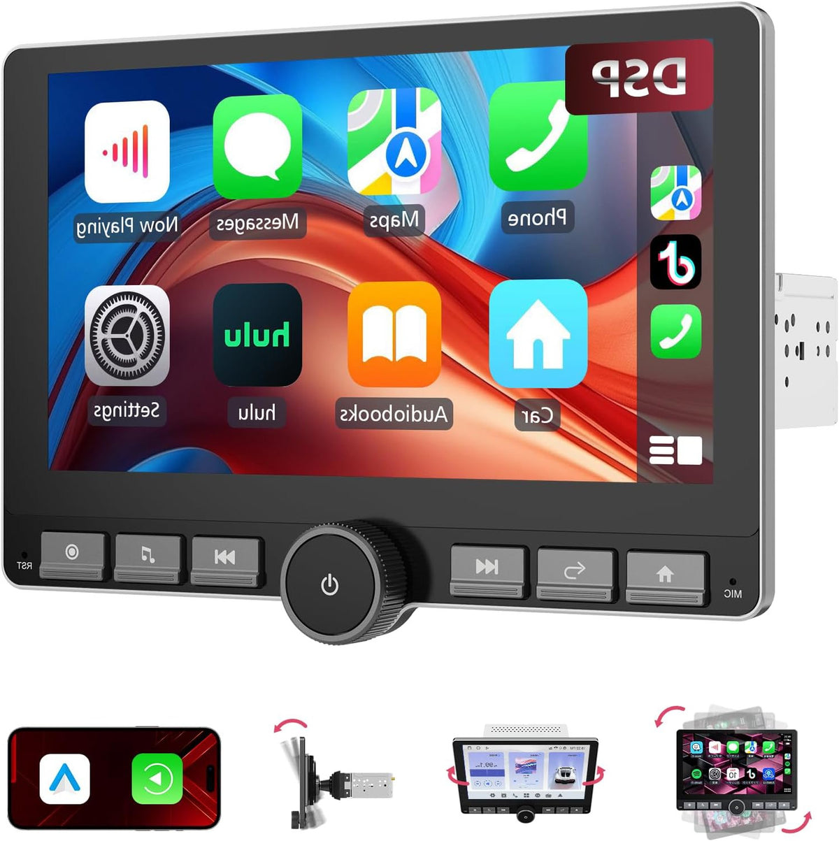 360° Draaibare Autoradio – 1 DIN Autostereo – Carplay Radio – Android Auto Interface – Multimedia Speler – 10,1 Inch IPS Scherm – DSP Geluidsoptimalisatie – Achteruitrijcamera Met Nachtzicht
