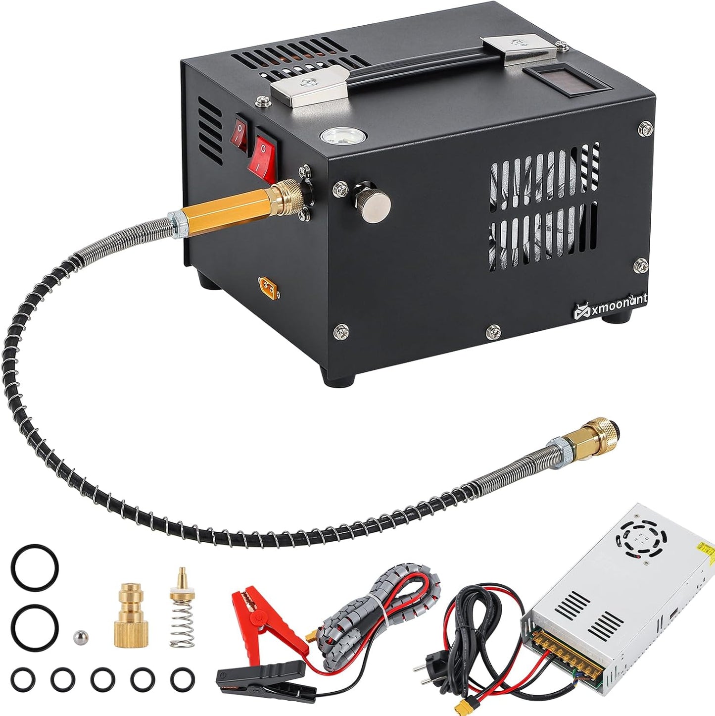 Mxmoonant Draagbare PCP-compressor, 4500 psi/30 Mpa/300 bar, geschikt voor Airsoft, paintballtanks (220 V AC of 12 V autobatterij)