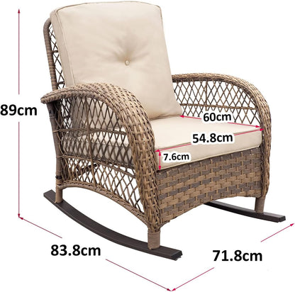 ATR ART TO REAL Tuin schommelstoel, outdoor rotan schommelstoel met all-weather handgeweven hars rieten, terras ontspannende lounge meubels met gepoedercoat metalen frame voor achtertuin, veranda