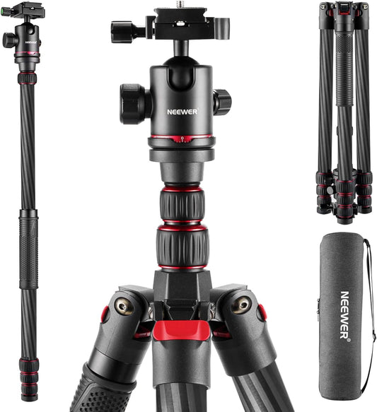 NEEWER Opgewaardeerde 80.5" Carbon Fiber Camera Statief Monopod met Telescopische 2 Sectie Center Axes, 360 ° Panorama Ballhead, 1/4" Arca Type QR Plaat, Reisstatief met ø28mm kolom, Max Belasting 20