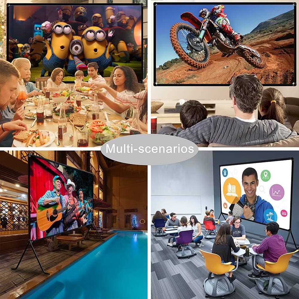 Projectiescherm (150 inch), Oprolbaar Projectiescherm met Standaard 16: 9 HD Opvouwbare Binnen- en Buitenprojectie, Videoprojectiescherm voor Thuis, Feest, Kantoor, Klaslokaal