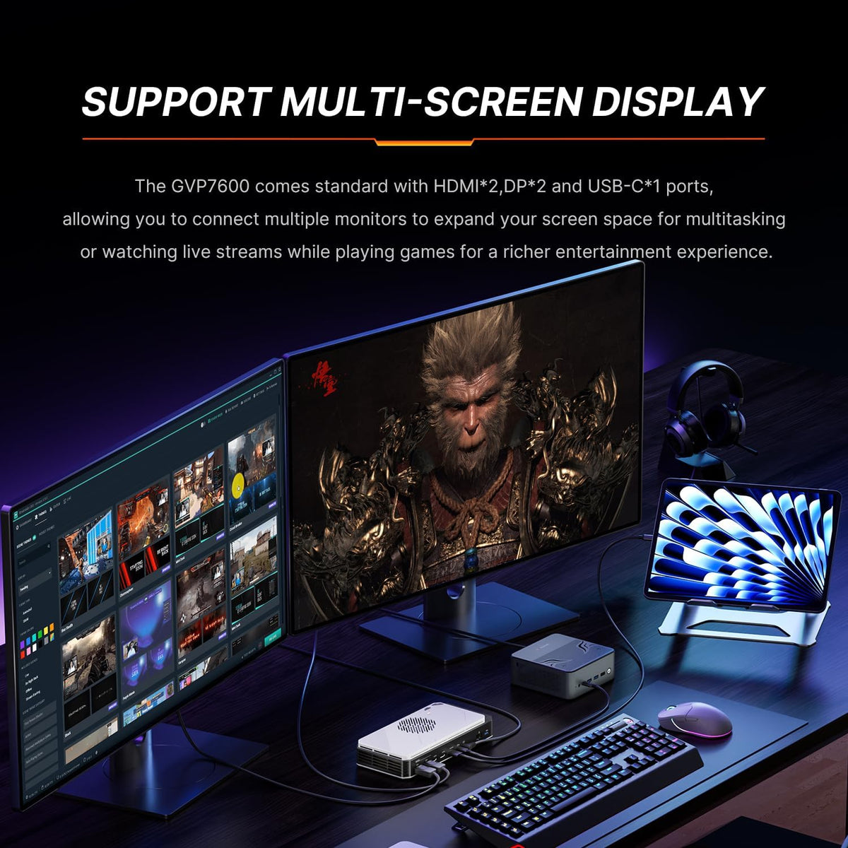 eGPU Dock – Externe Graphics Dock – Grafische Kaart Docking – Laptop GPU Expander – Externe GPU Behuizing – AMD Radeon RX 7600M XT 8GB GDDR6 – USB4.0 & Oculink Connectiviteit – M.2 NVMe SSD Slot – 4K Quad Display Support