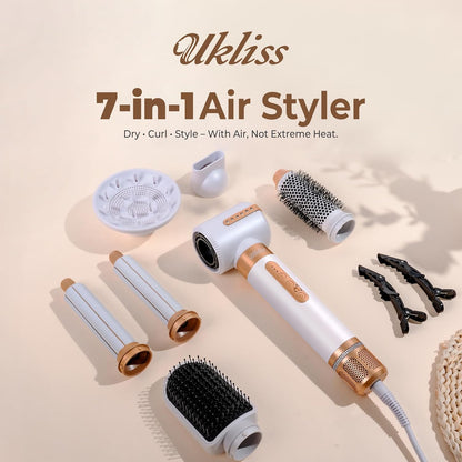 Haarföhn airstyler UKLISS haarstyler & ionen-haardroger Pro7 in 1, haarstyler set met airflow krulborstel, automatisch, ronde borstelföhn, airbrush haarstyler, thermische borstel, multistyler