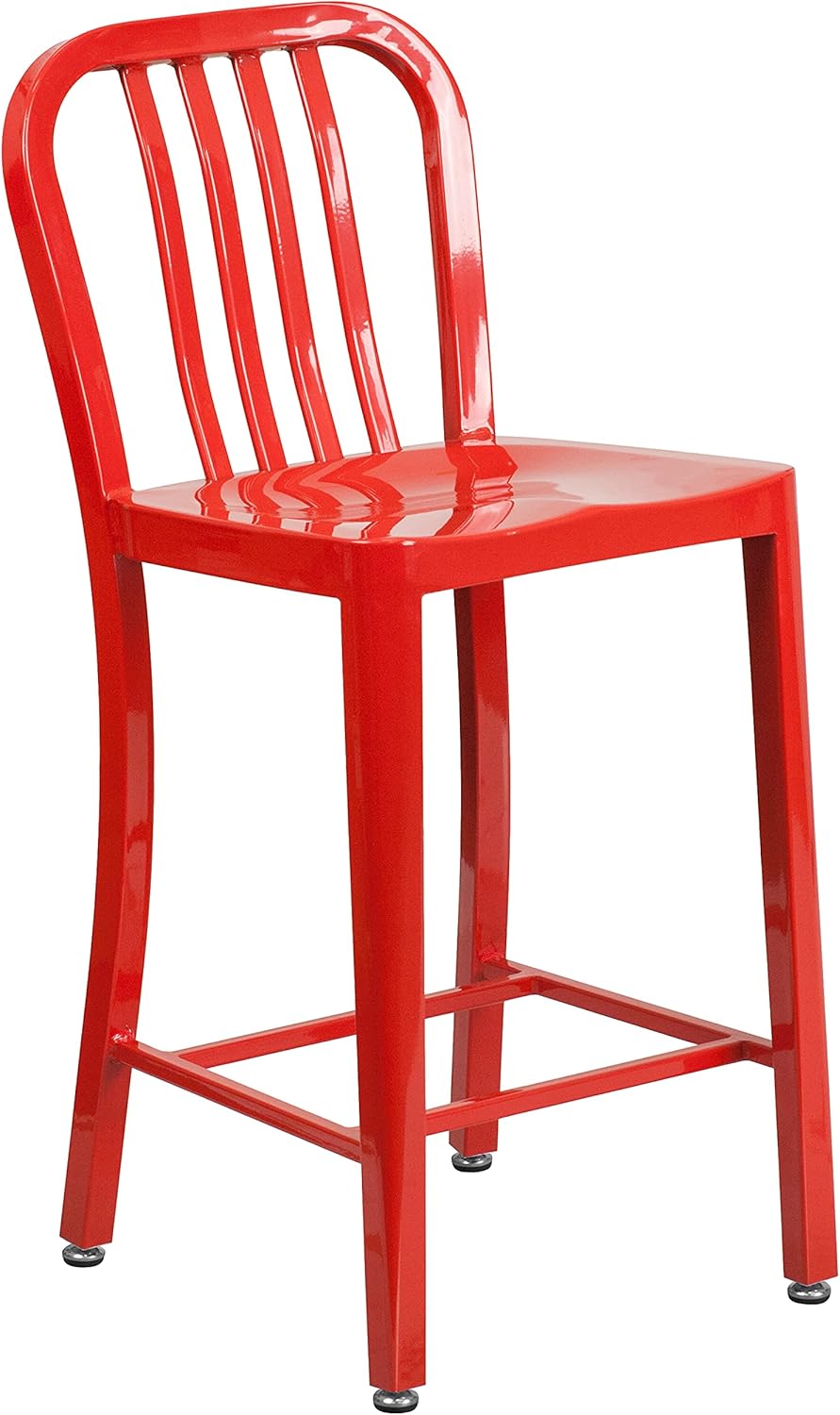 Flash Furniture Buitenstoel, Gegalvaniseerd Staal, Rood, 48.26 x 40.01 x 92.08 cm