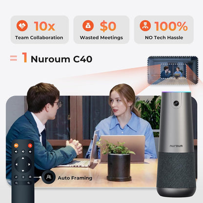 Nuroum C40S 4K videoconferentie-webcam met microfoon en luidspreker, 8MP CMOS-sensor/5x zoom/120° ultragroothoek/auto-framing, videoconferentiesysteem met afstandsbediening voor zoom/teams/pc/laptop