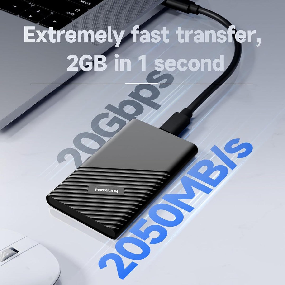fanxiang 2TB Portable External SSD, Up to 2000MB/s Reading, USB 3.2 Gen2 USB-C PSSD, Portable SSD Hard Drive for iPhone 15/16, PS5/PS4 (Pro), Xbox, OTG Phone, PC, Laptop - PS2000W - QUORE