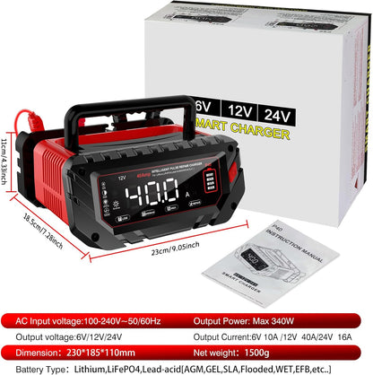 Autoacculader – Acculader – Batterijlader – Oplader – Accu Onderhoudsapparaat – 40 A Laadstroom – Geschikt Voor 6V/12V/24V Batterijen