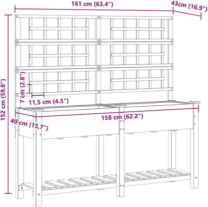Garden Pot with Planks and Shelf Made of Solid Pine Wood, 161 x 43 x 152 cm, Rectangular Planter, Large for Indoor and Outdoor Use, Beige, Modern Design - QUORE