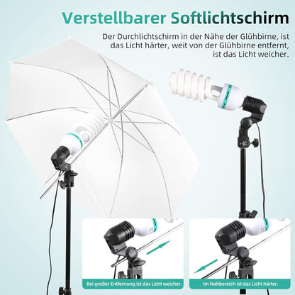 Complete Fotostudioset – Fotostudio Set – Softbox Set – Achtergrondsysteem – Studiolampen – 2,6 x 3 m Verstelbaar Aluminium Frame – 3 Katoenen Achtergronden Groen, Zwart En Wit