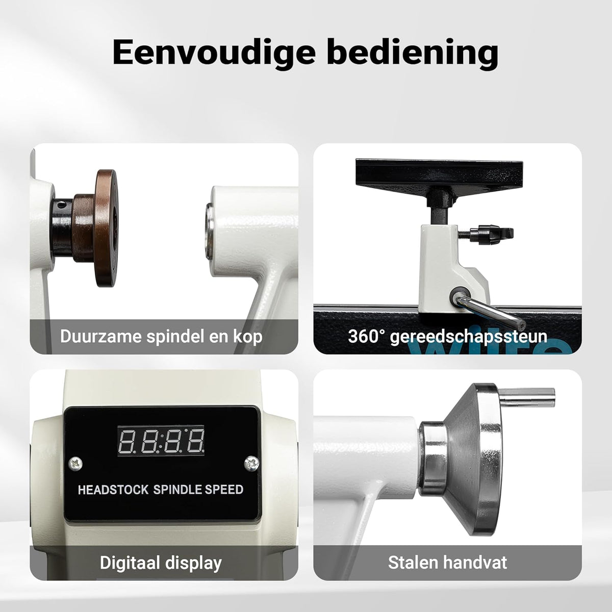 Wiltec houtdraaibank 550 W voor houtbewerking draaibank voor hout werkbank gereedschap variabele snelheid 650-3800 rpm 3 standen draaimachine houtmachine houtwerkbank