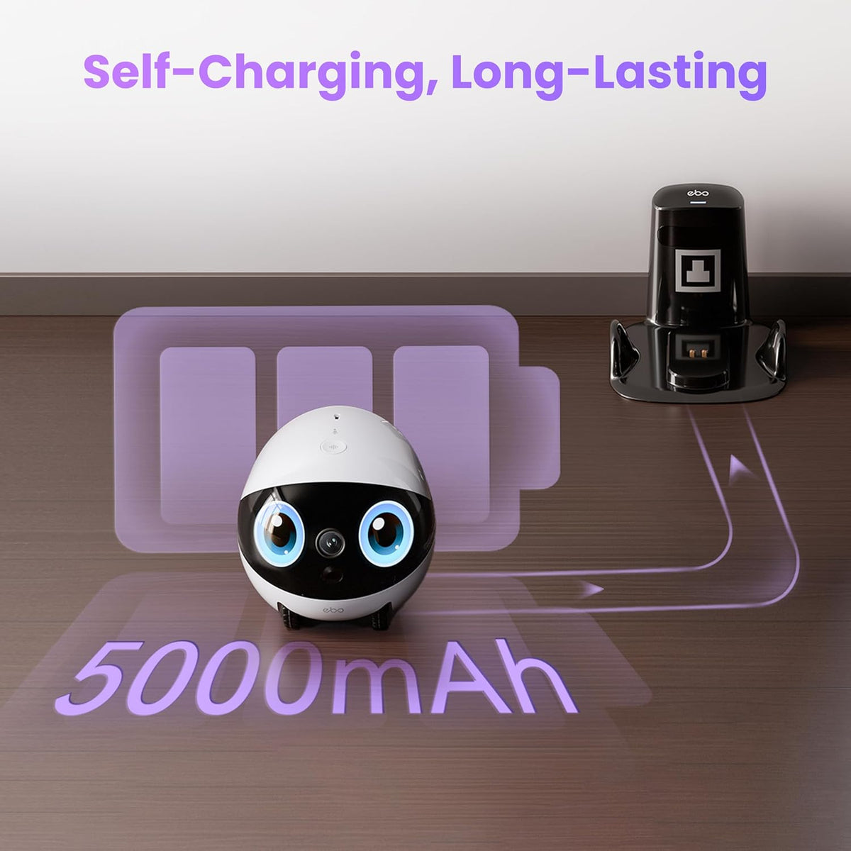 Enabot EBO Air 2 Plus, AI intelligente mobiele robot voor thuisbewaking met aangepaste gezichtsafbeelding, 3K bewakingscamera met accu, huisdiercamera met 2-weg audio