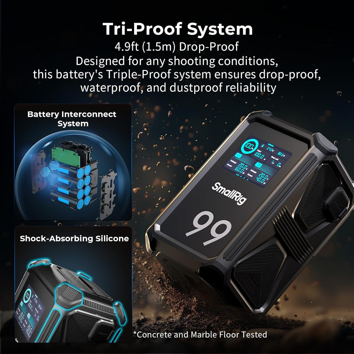 SMALLRIG V Mount Battery X99, 99Wh / 6800mAh V Mount Battery, 100W Output 2H Full Charge, Dual D-TAP, USB-C, DC Ports, APP Control, 2.0" Touchscreen, for Camera, Camcorder, Monitor, Video Light - 4984