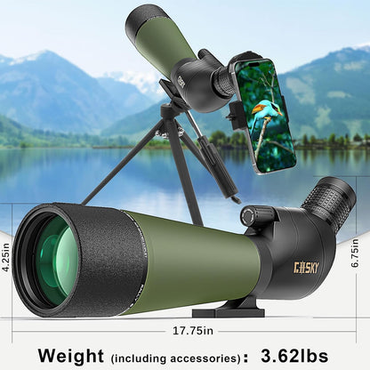 Gosky Bijgewerkt 20-60x80 spotting scope met statief en draagtas en smartphone-adapter - BAK4 schuine telescoop - waterdichte scope voor schieten, jacht, vogelobservatie, natuurlandschap