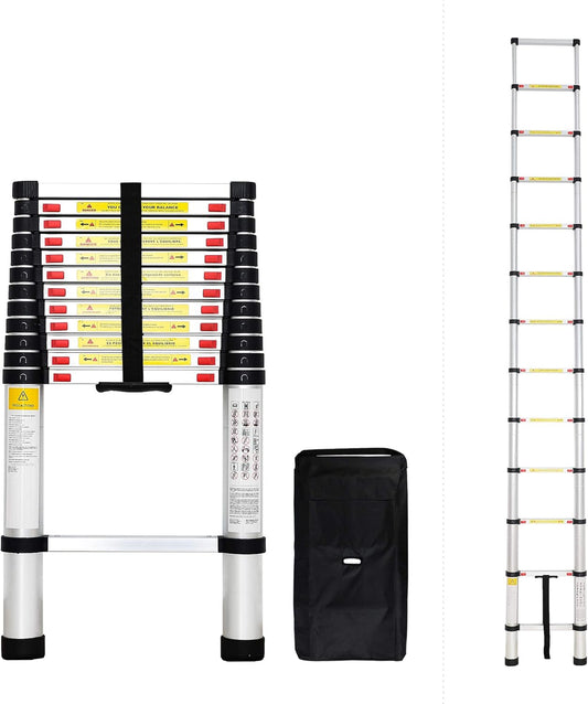 Todeco - Telescopische ladder, Opvouwbare Ladder - Maximale belasting: 149,7 kg - Standaard/Certificering: EN131-12ft, FREE Carry bag, EN 131