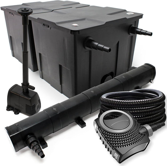 Filterset bio-vijverfilter 60.000l, UVC-zuiveraar 72W, pomp, slang 25m, skimmer, fonteinpomp
