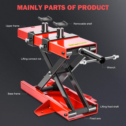 DNA MOTORING TOOLS-00289 Motorfiets schaarhefstandaard met zadel en pennen, 500 kg, hefbereik 9,3-37,5 cm