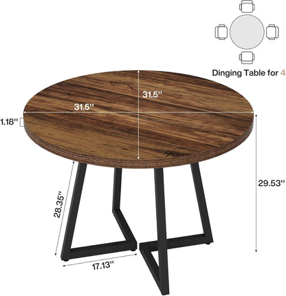 Eettafel Rond – Eetkamertafel Rond – Industrieel Tafeltje – Dining Table – Compacte Tafel – 80x80 cm – Met Zwart Metalen Onderstel