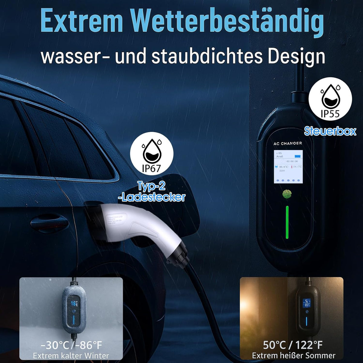 Mobiel Laadstation Elektrische Auto – EV Oplader – Laadpaal – Elektrische Autolader – 7-polige Stekker – 11 kW Snel Opladen – Driefasige 16 A 380 V